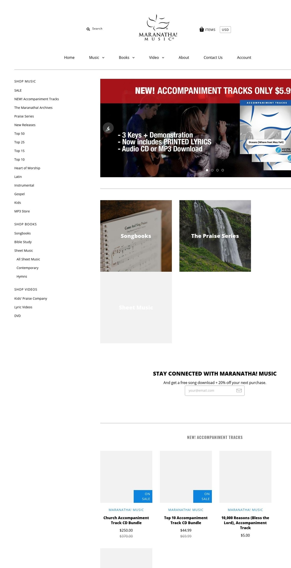 maranathamusic.com — Shopify storefront screenshot