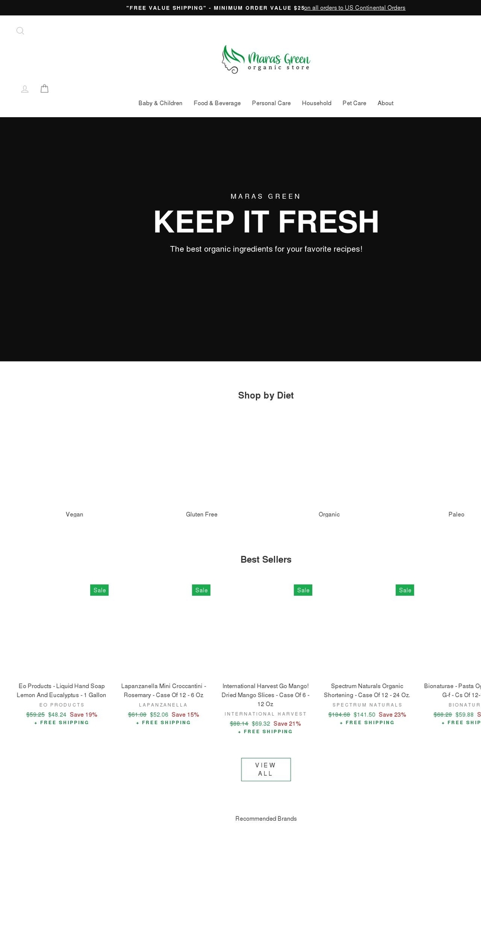 marasgreen.com — Shopify storefront screenshot