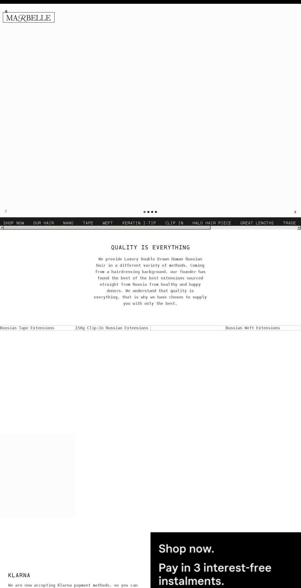 marbellehair.com shopify website screenshot