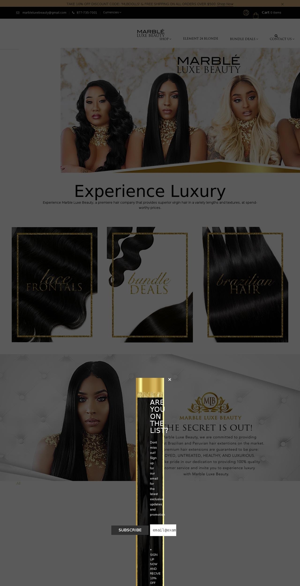 Marble Shopify theme site example marbleluxebeauty.com