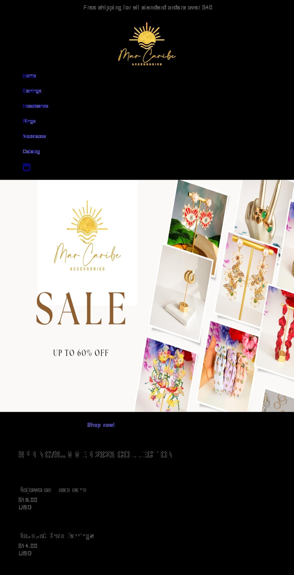 marcaribeaccessories.com shopify website screenshot