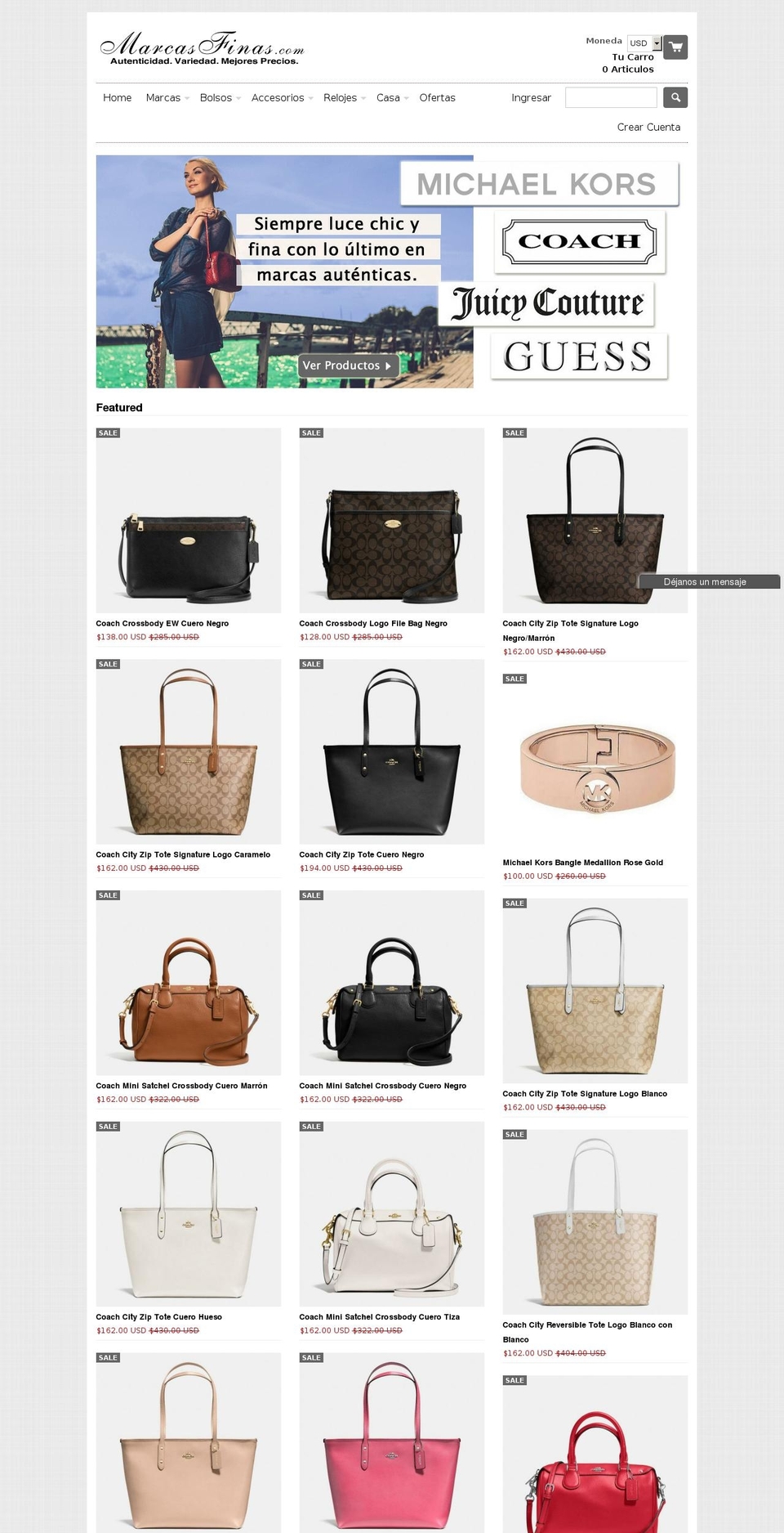 marcasfinas.com shopify website screenshot