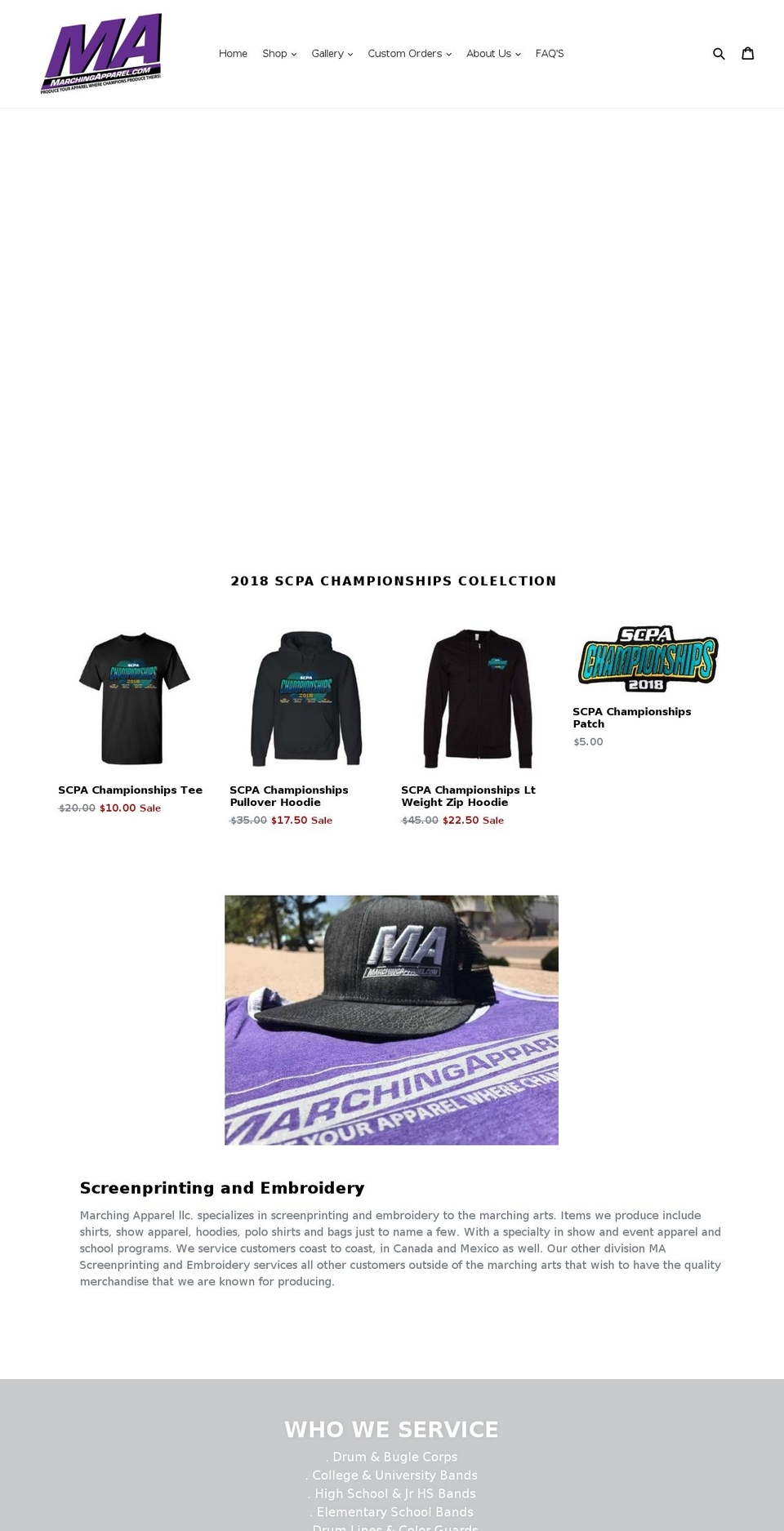 marchingapparel.info shopify website screenshot