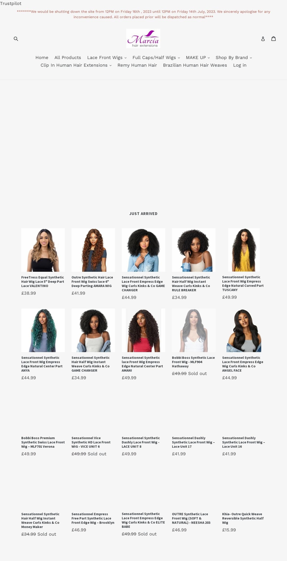 marciahairextensions.co.uk shopify website screenshot