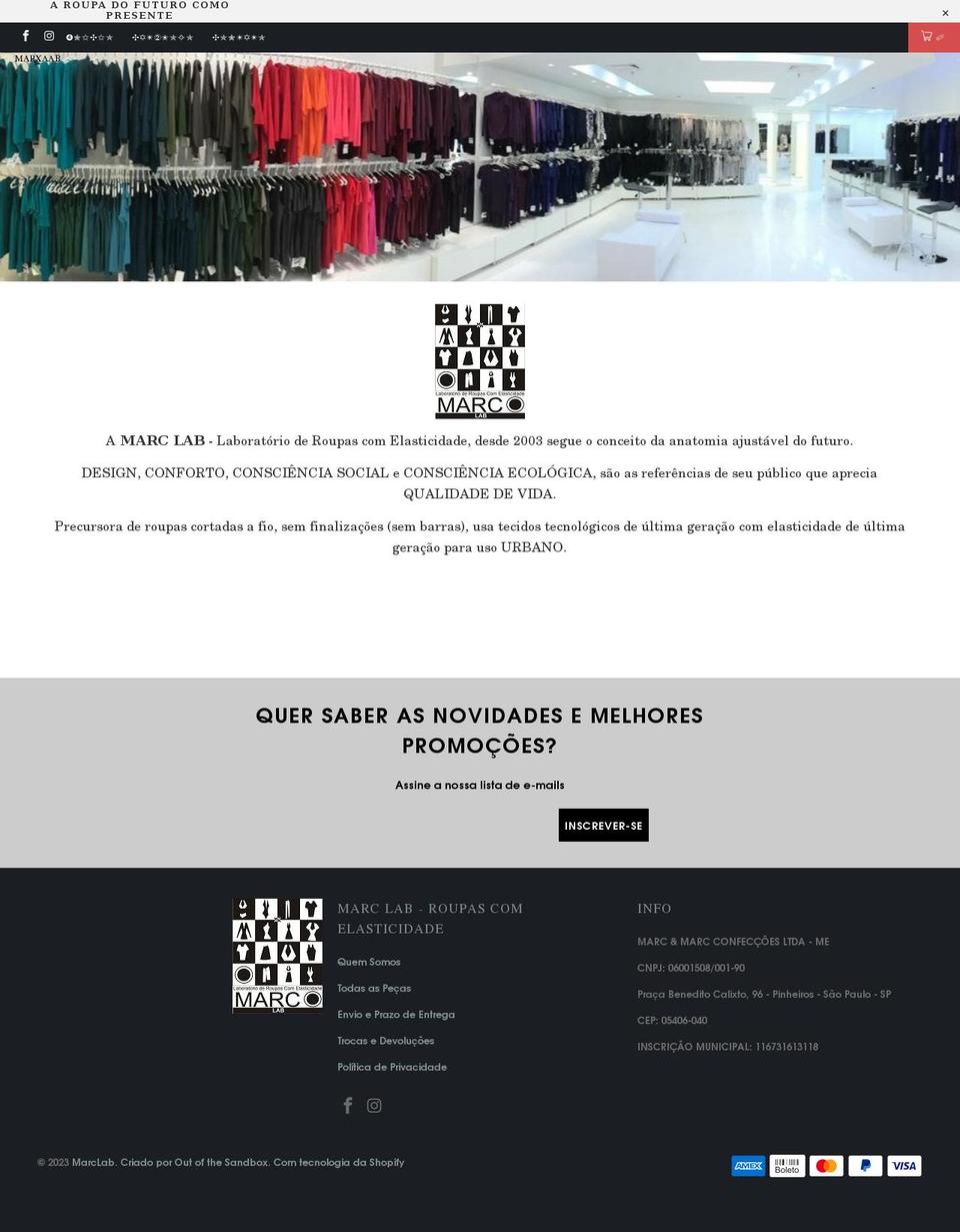 marclab.com.br shopify website screenshot