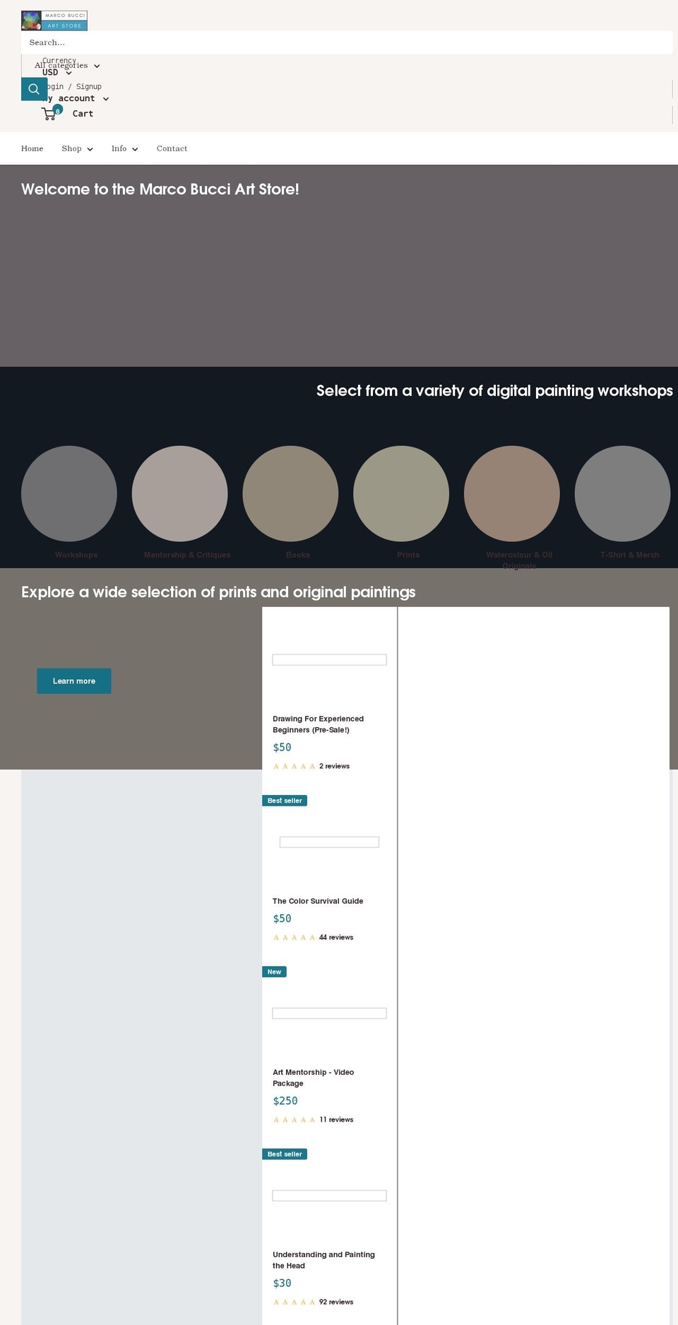marcobucciartstore.com — Shopify storefront screenshot