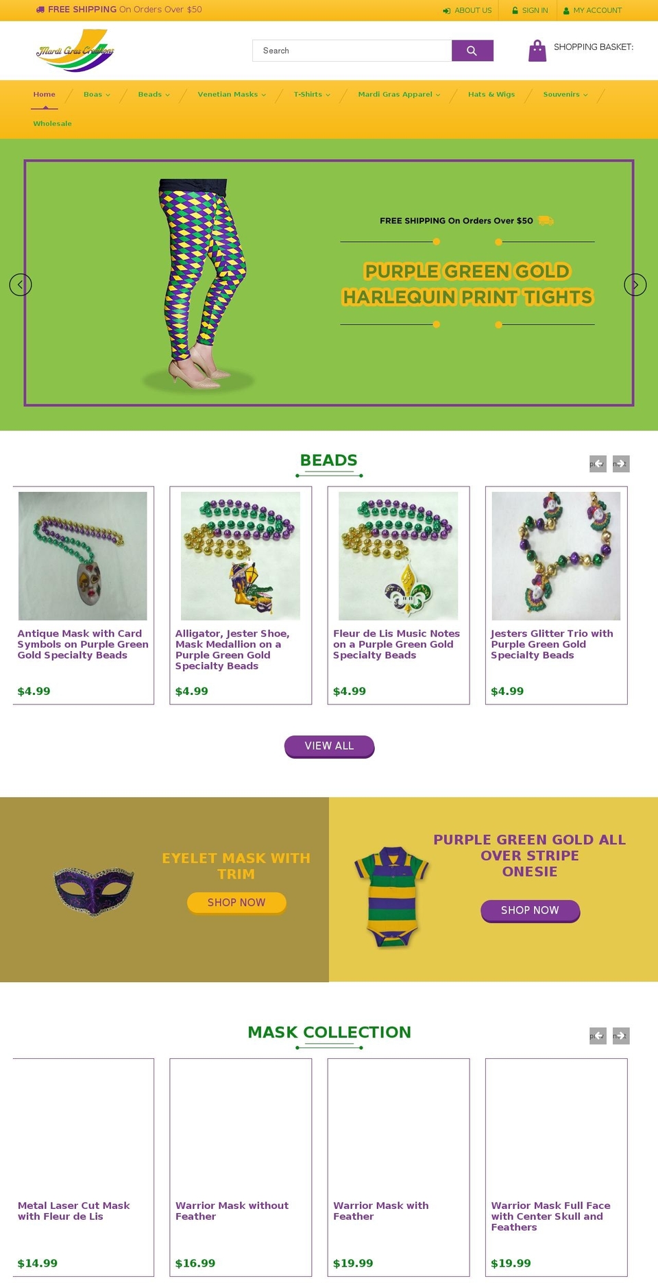 mardigrascreations.com shopify website screenshot