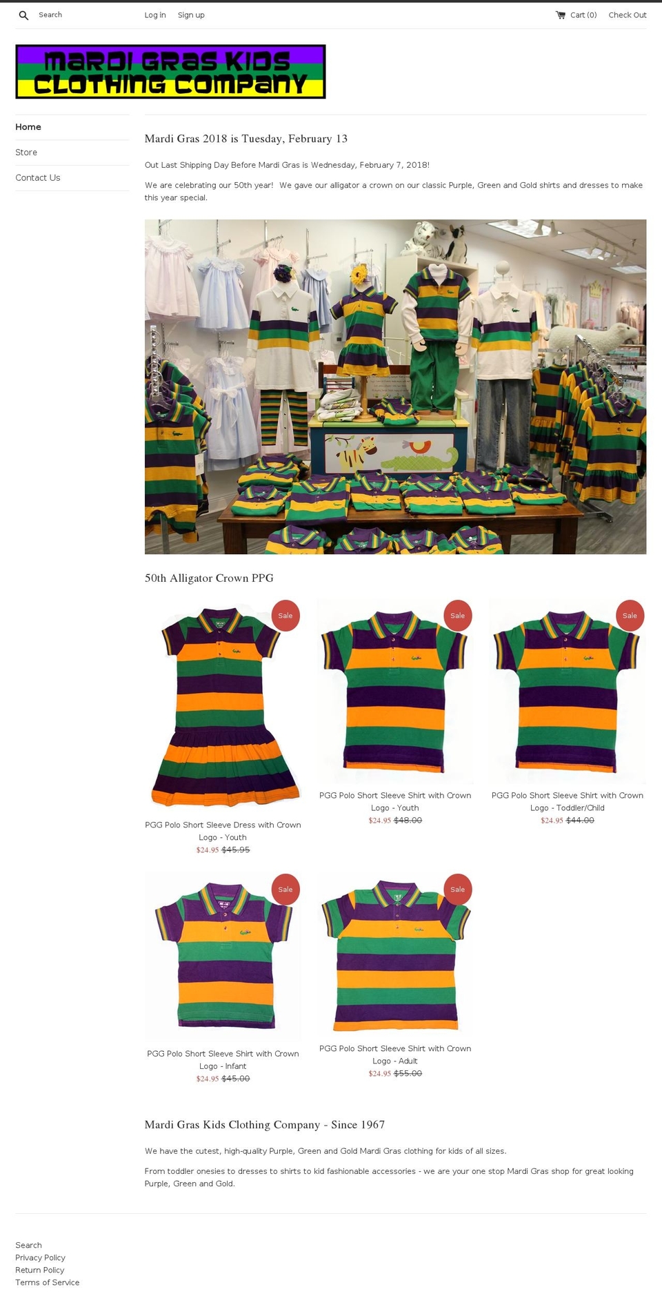 mardigraskids.com — Shopify storefront screenshot
