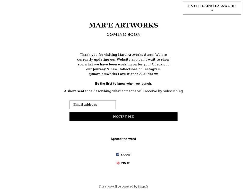 mare-artworks.myshopify.com shopify website screenshot