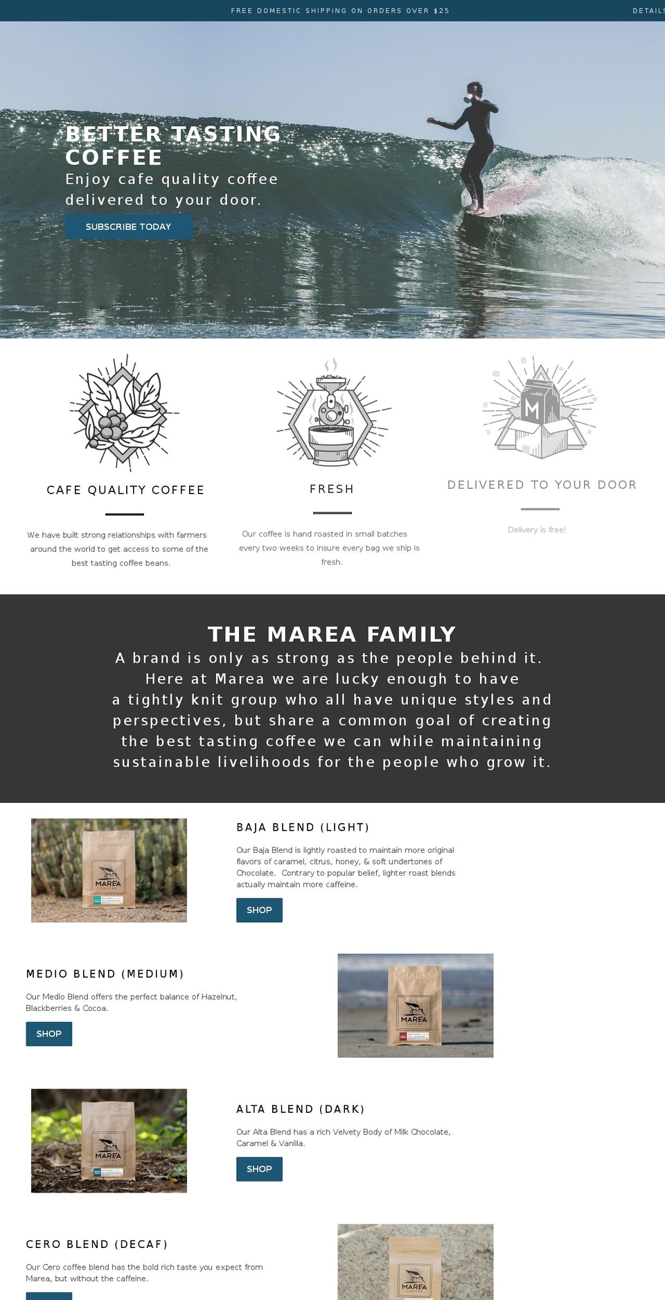 marea.coffee shopify website screenshot