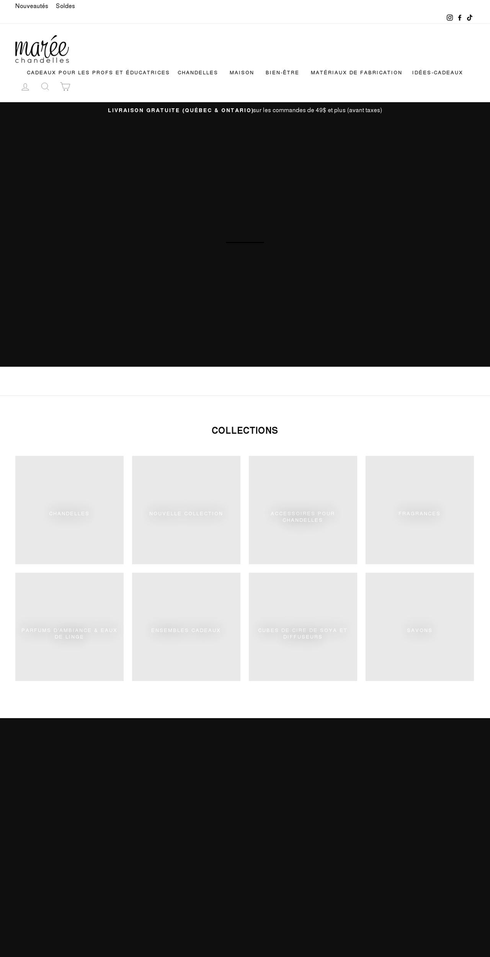 mareechandelles.com shopify website screenshot