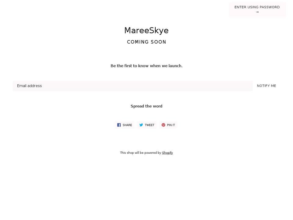 mareeskye.com — Shopify storefront screenshot