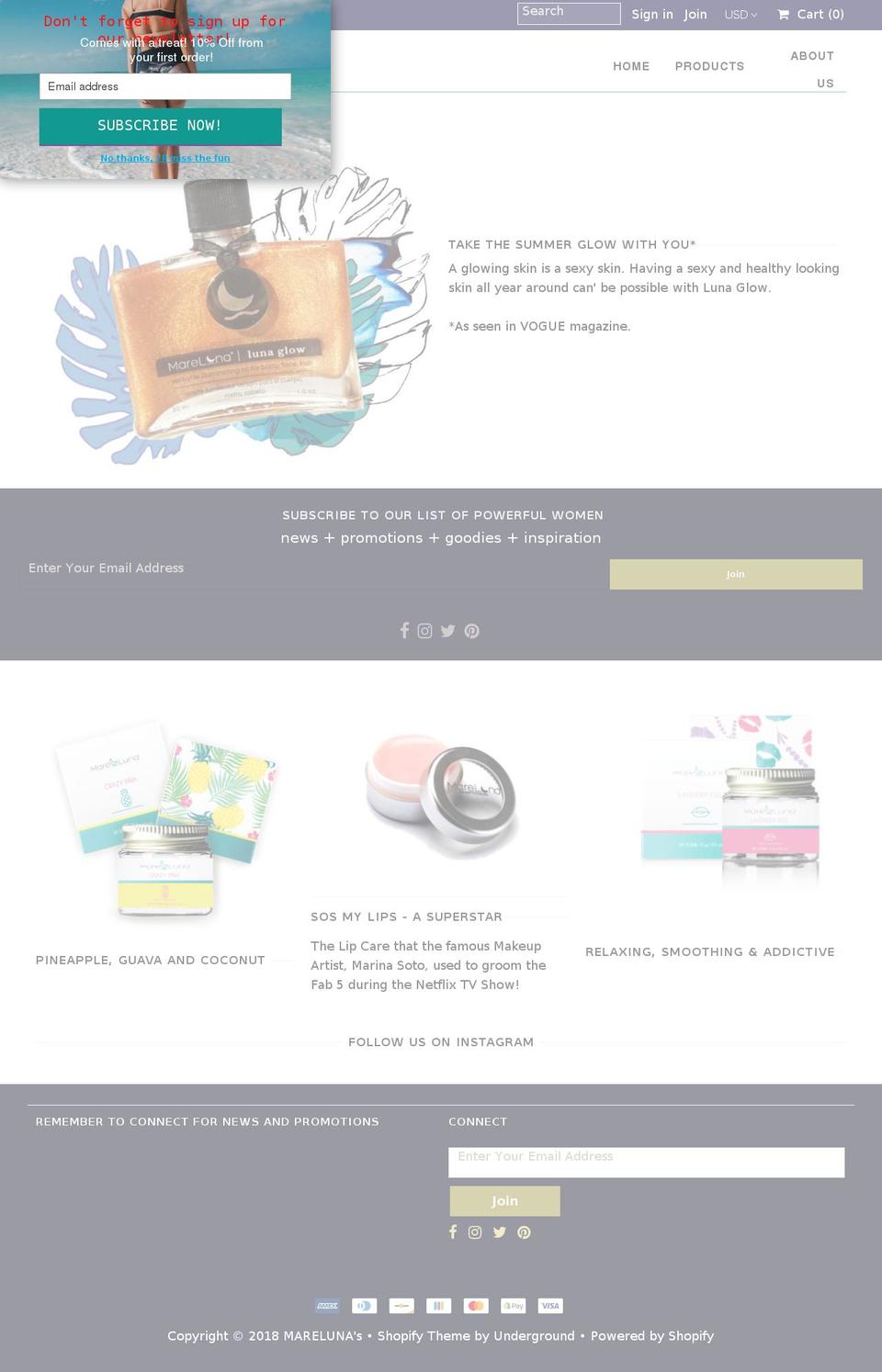 marelunas.com — Shopify storefront screenshot