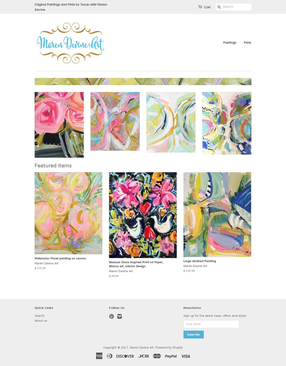 marendevineart.com shopify website screenshot