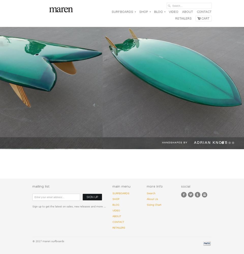 marensurfboards.com shopify website screenshot