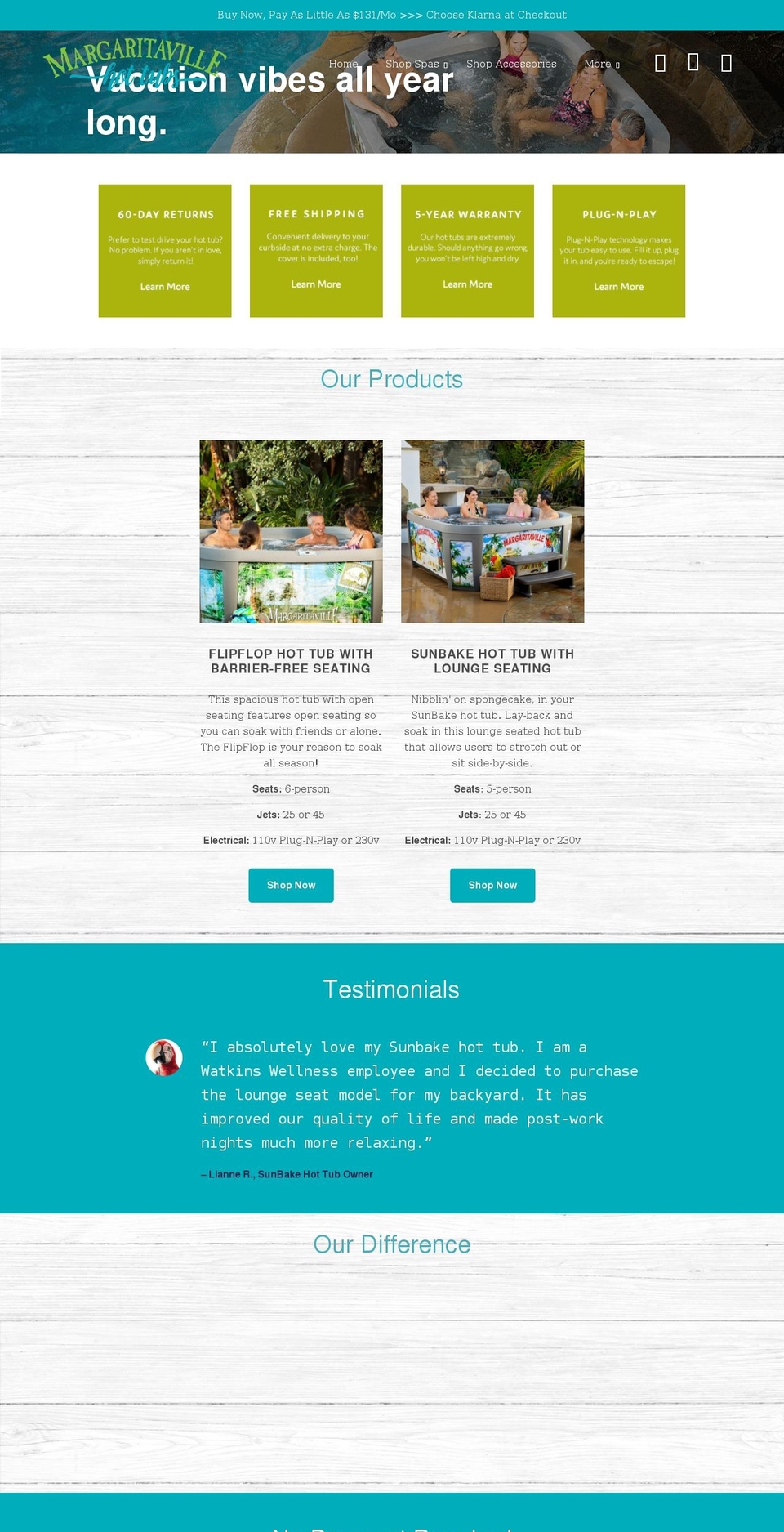 margaritavillehottubs.com shopify website screenshot