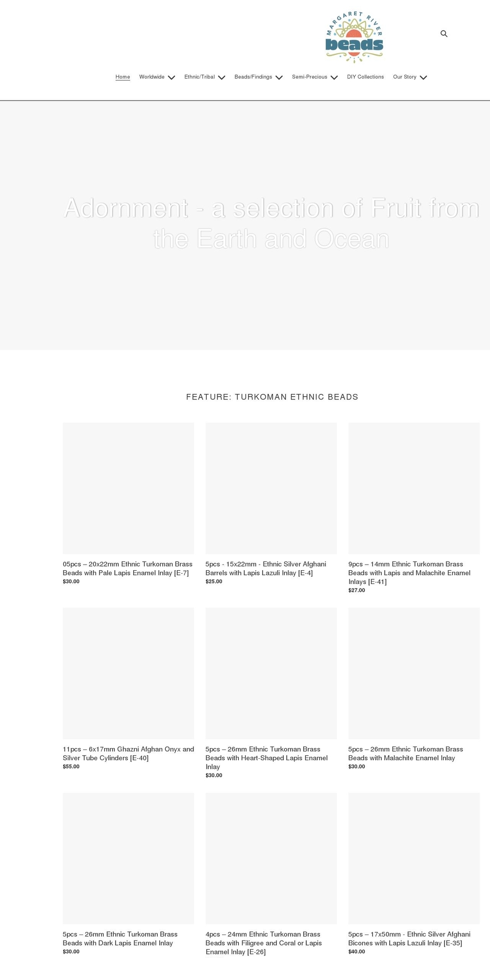 margriverbeads.com shopify website screenshot