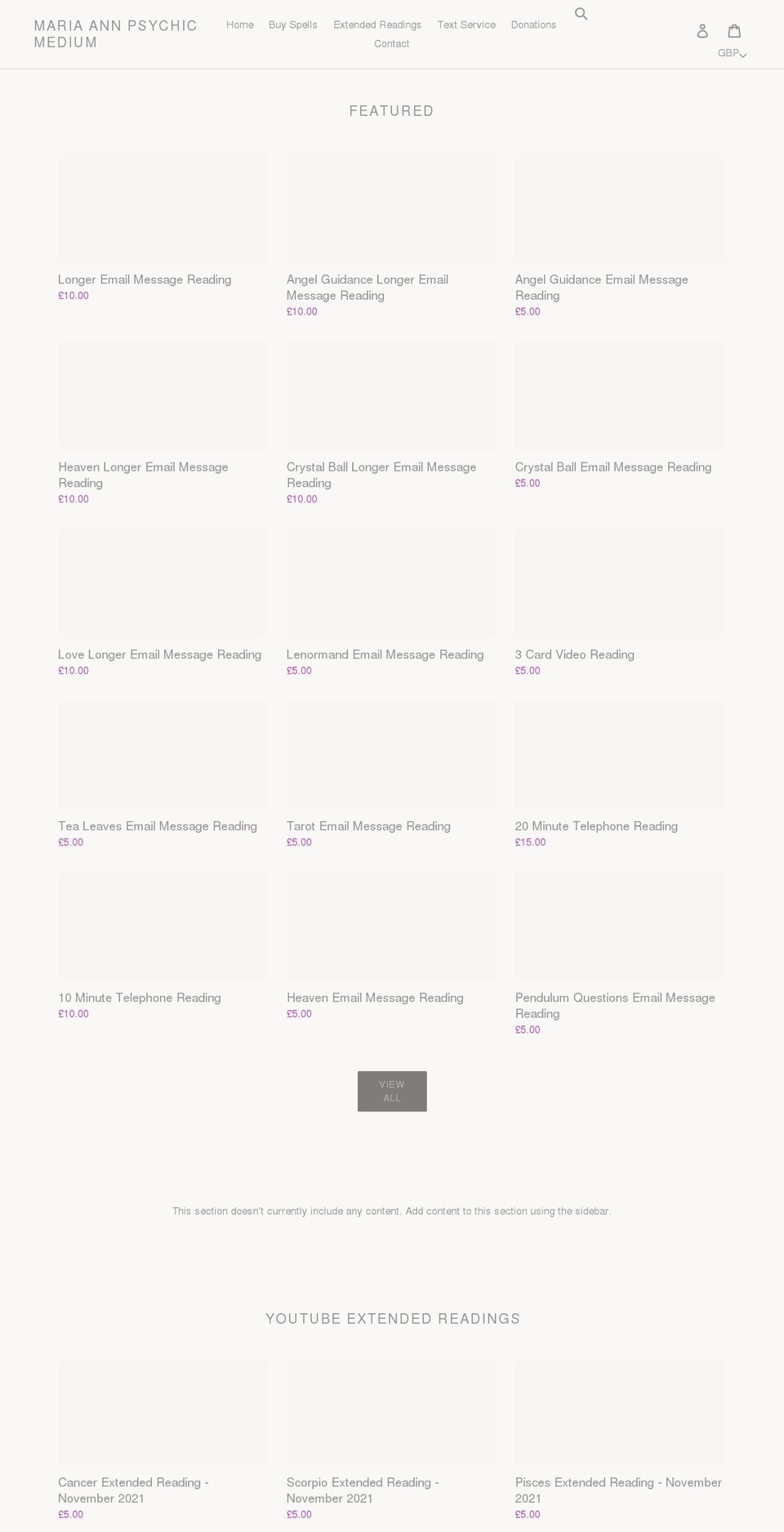 mariaannpsychicmedium.com shopify website screenshot