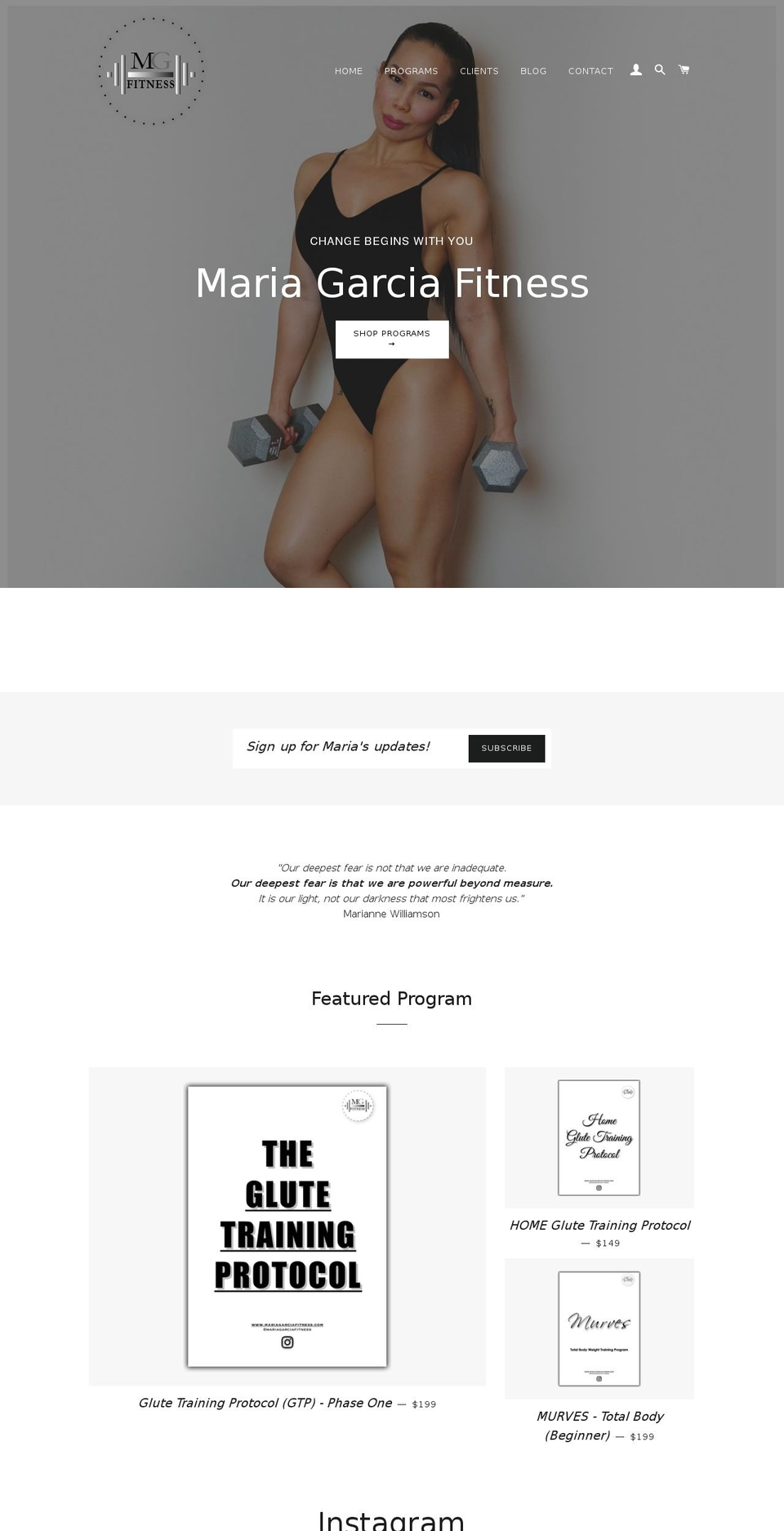 mariagarciafitness.com — Shopify storefront screenshot