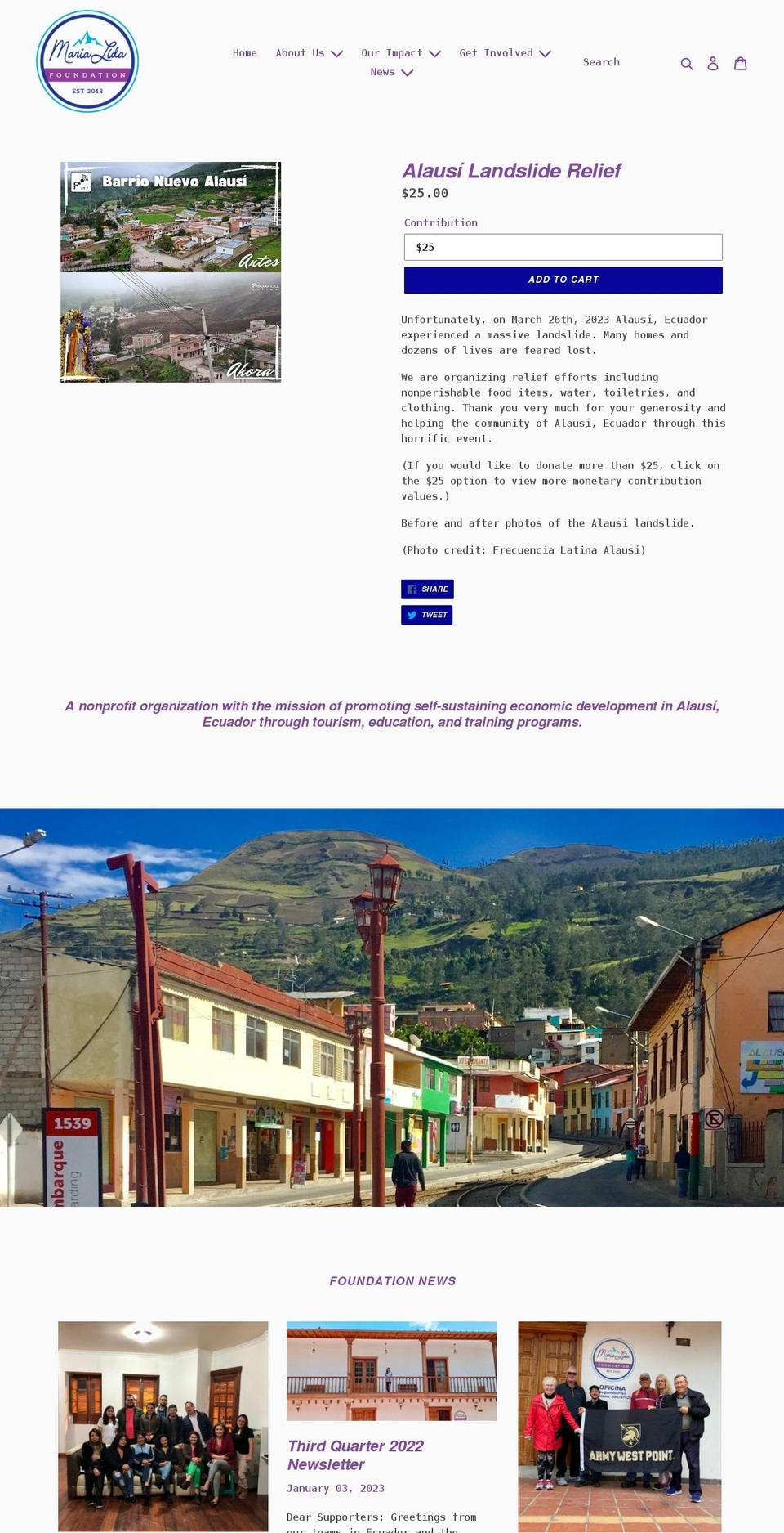 marialidafoundation.org shopify website screenshot