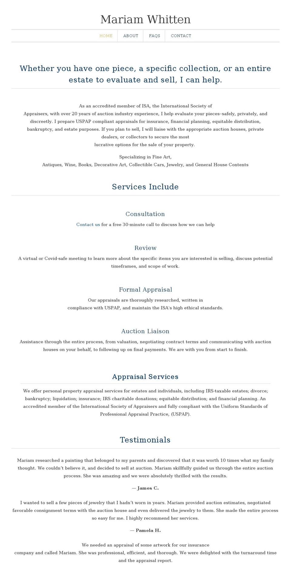 mariamwhitten.com shopify website screenshot