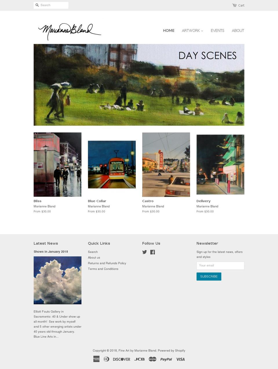 mariannebland.com — Shopify storefront screenshot