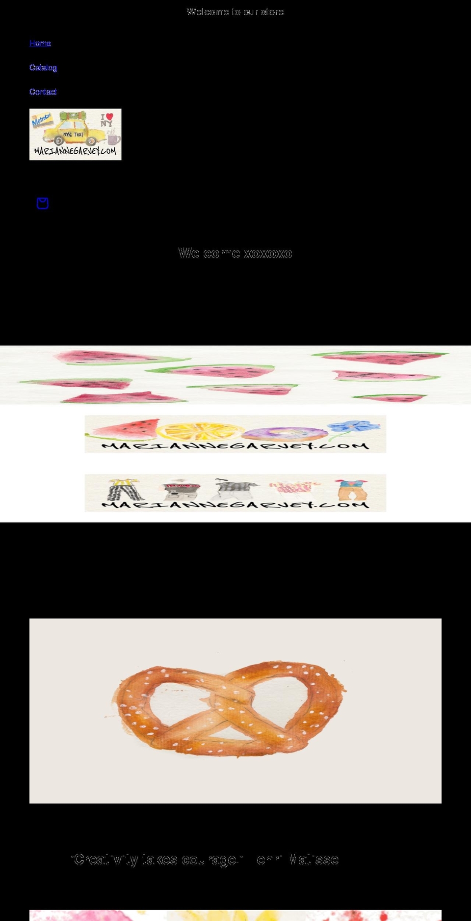 mariannegarvey.com shopify website screenshot