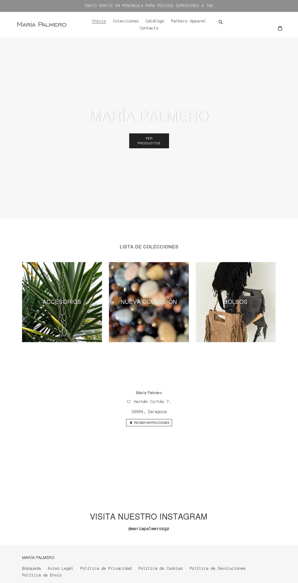 mariapalmero.com shopify website screenshot