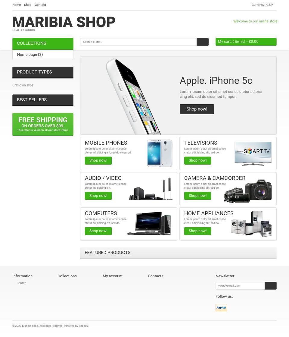 maribia.com shopify website screenshot