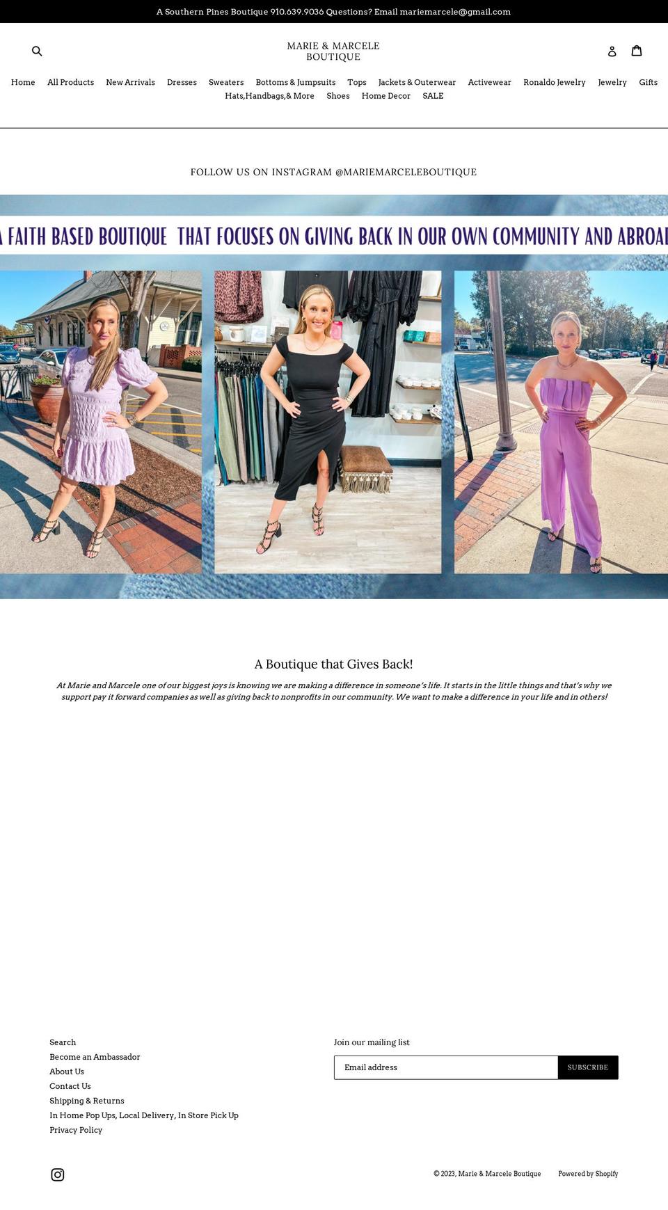 marieandmarcele.com — Shopify storefront screenshot