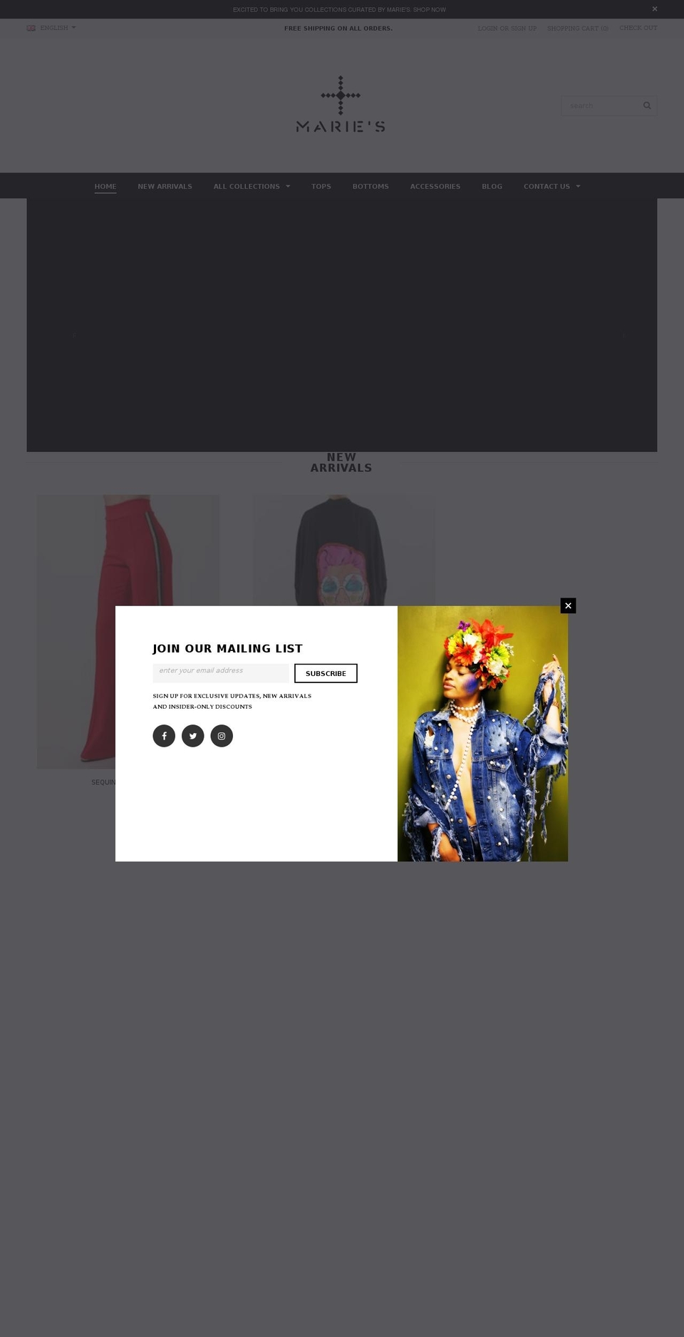marieapparel.com shopify website screenshot