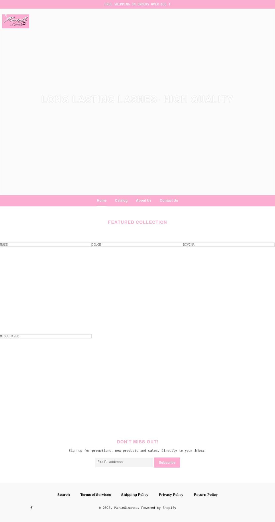 marieglashes.com shopify website screenshot