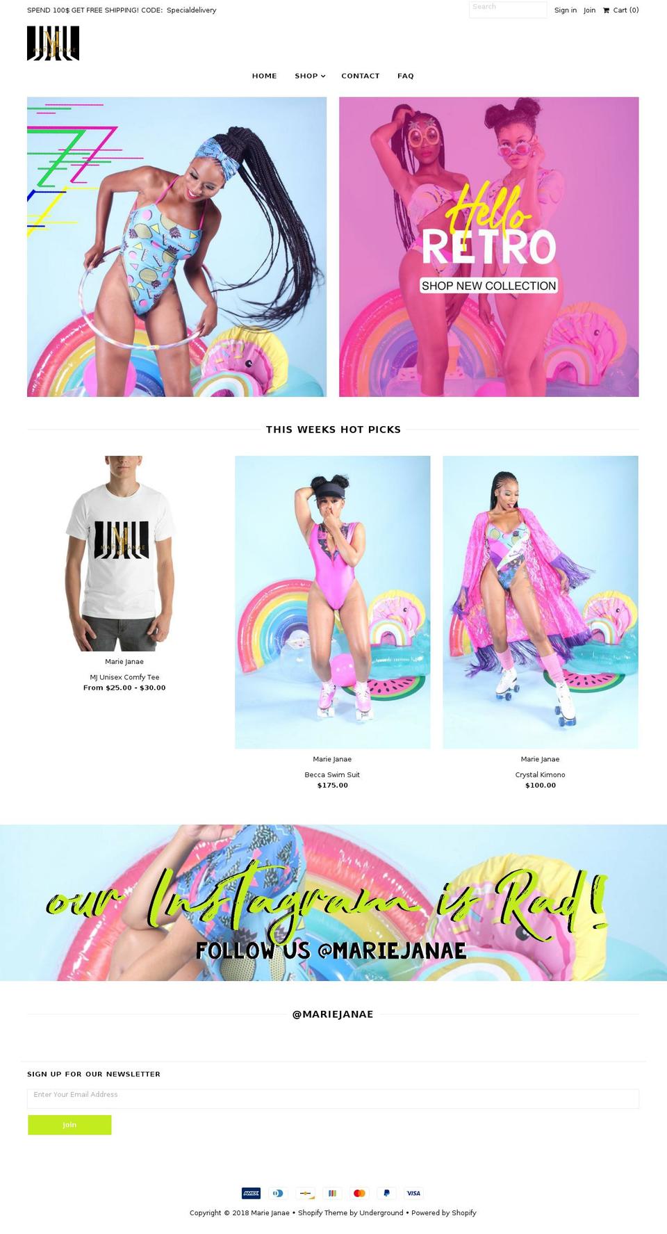 mariejanae.com — Shopify storefront screenshot