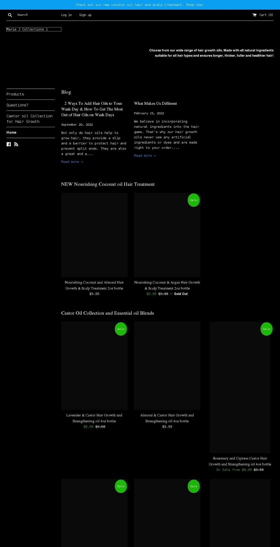 mariejcollections.com shopify website screenshot