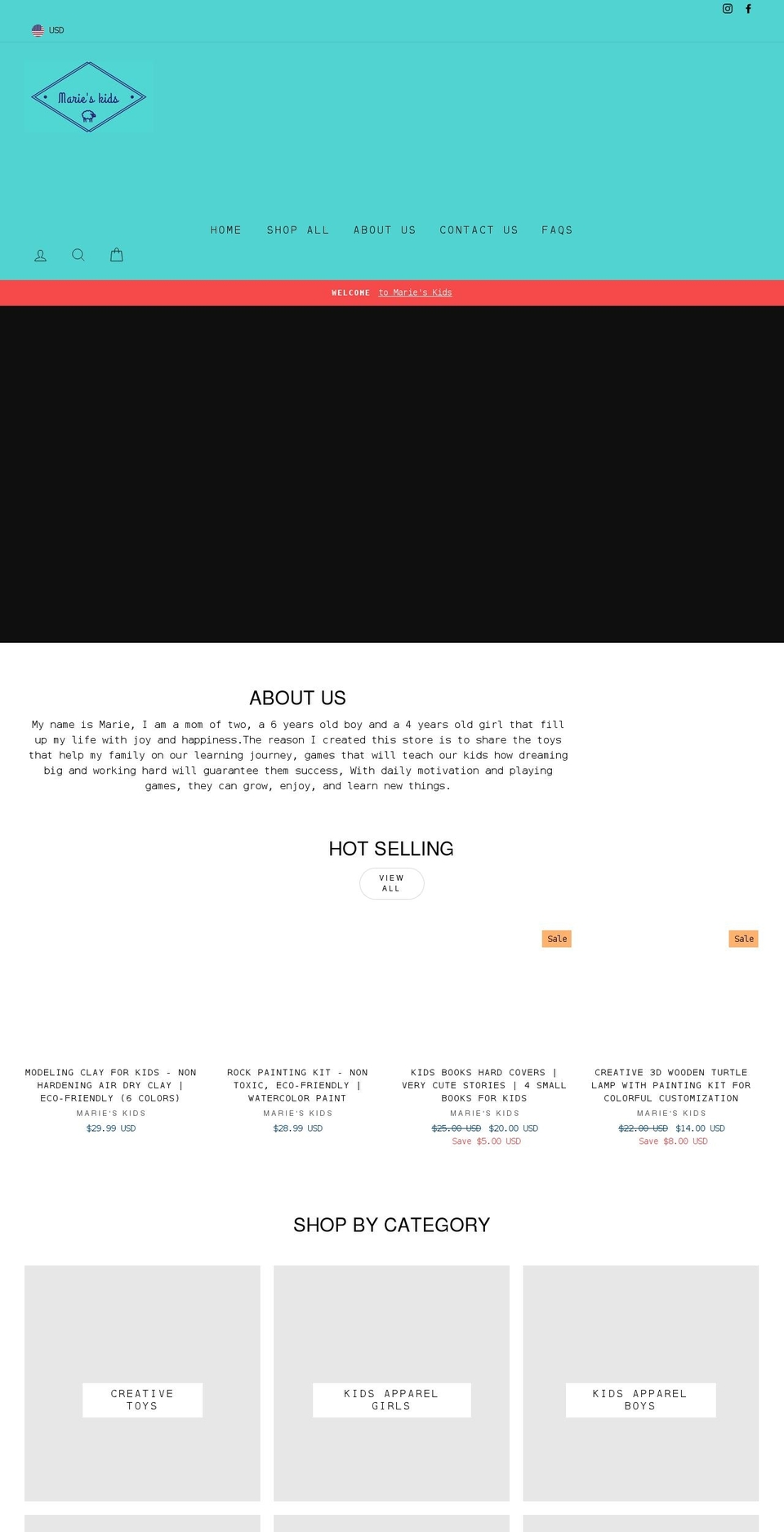 mariekids.com shopify website screenshot