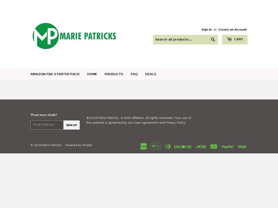 mariepatricks.com — Shopify storefront screenshot