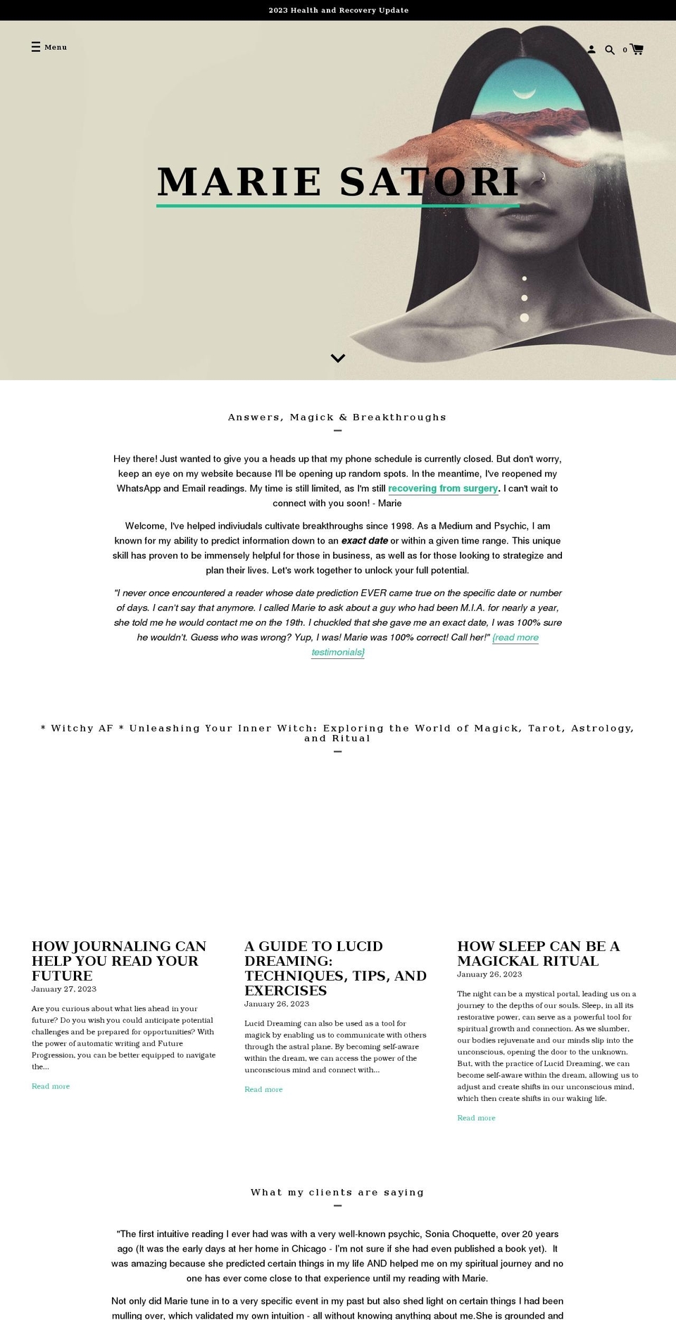 mariesatori.com — Shopify storefront screenshot