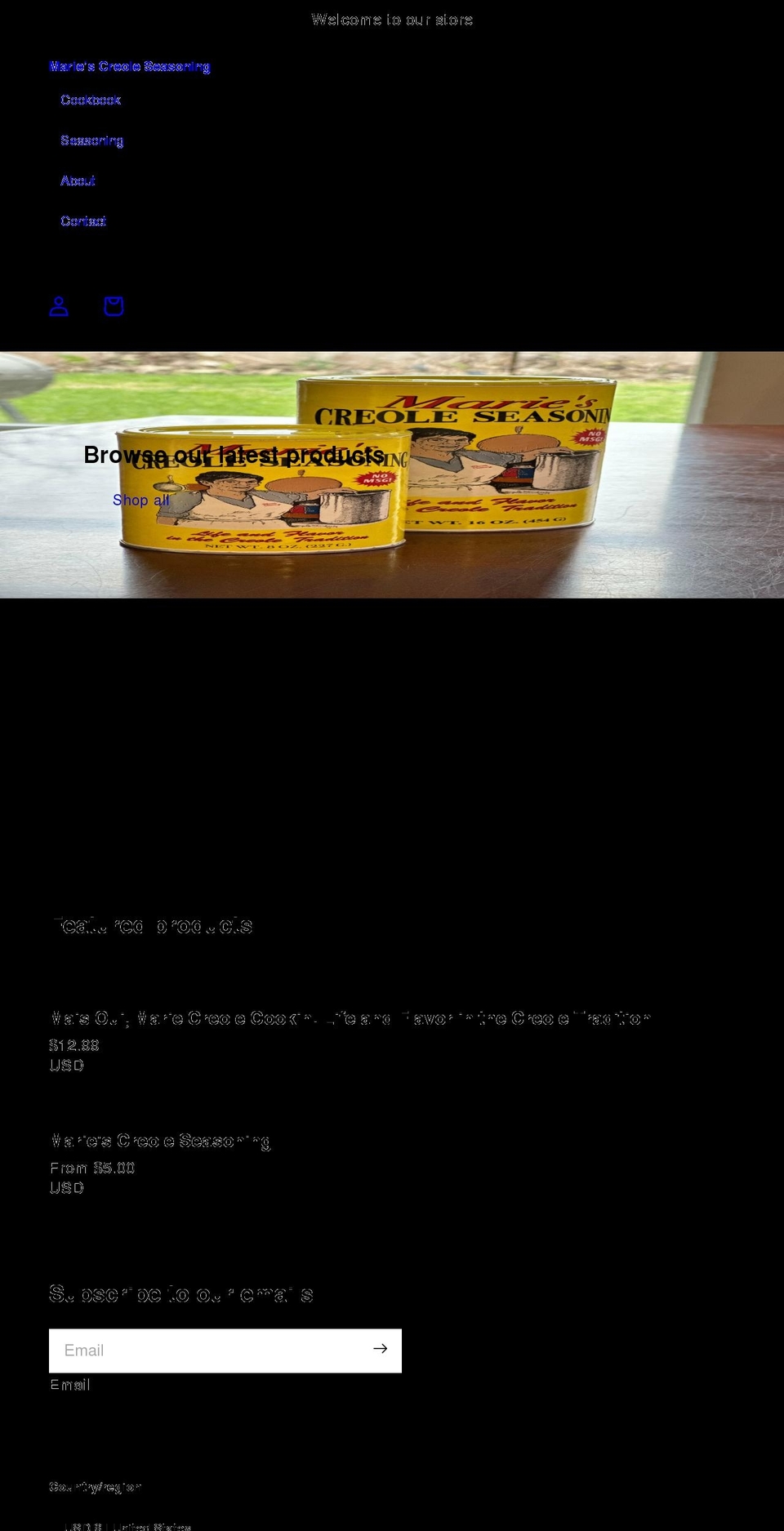 mariescreoleseasoning.com shopify website screenshot