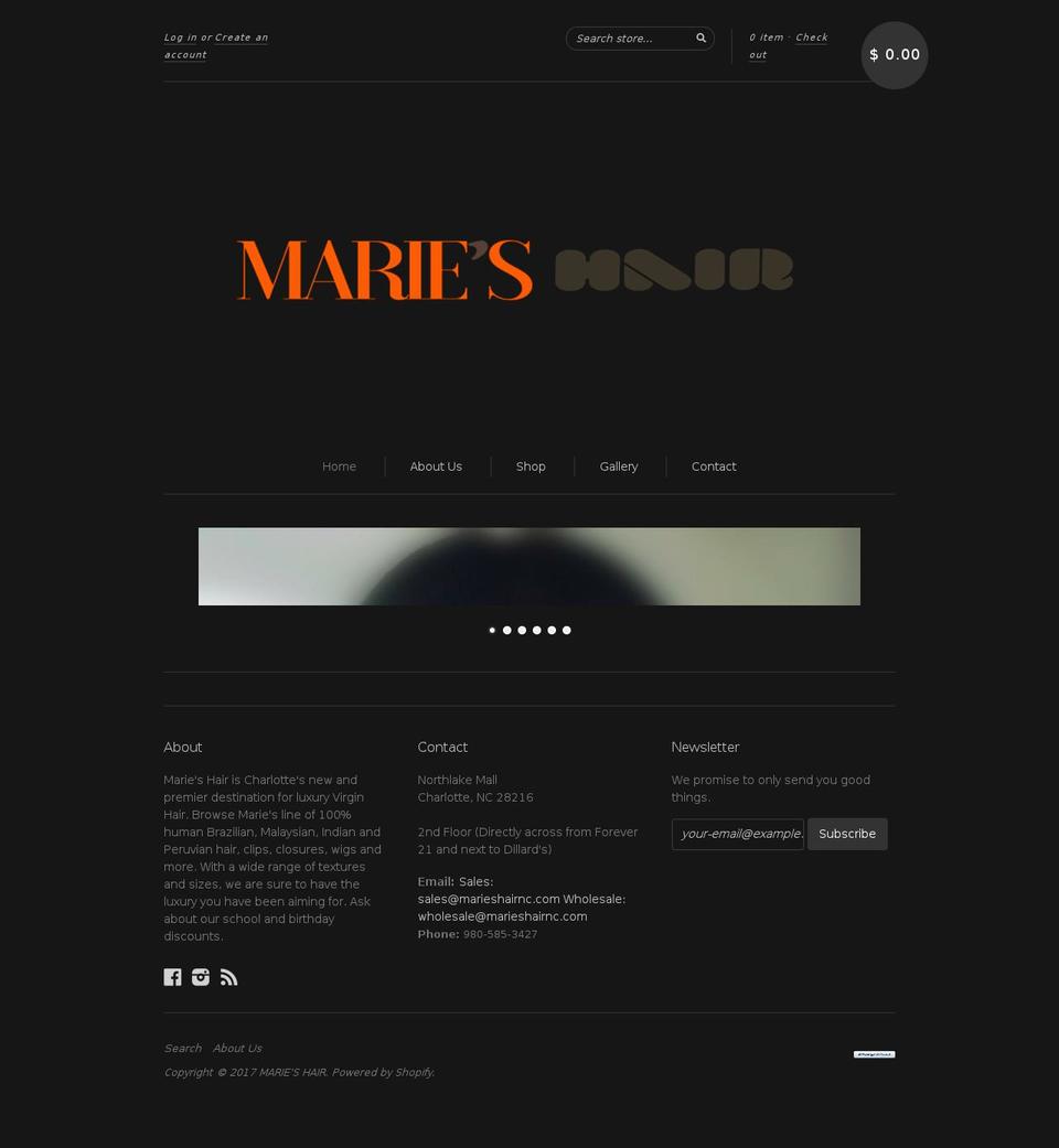 marieshairnc.com shopify website screenshot