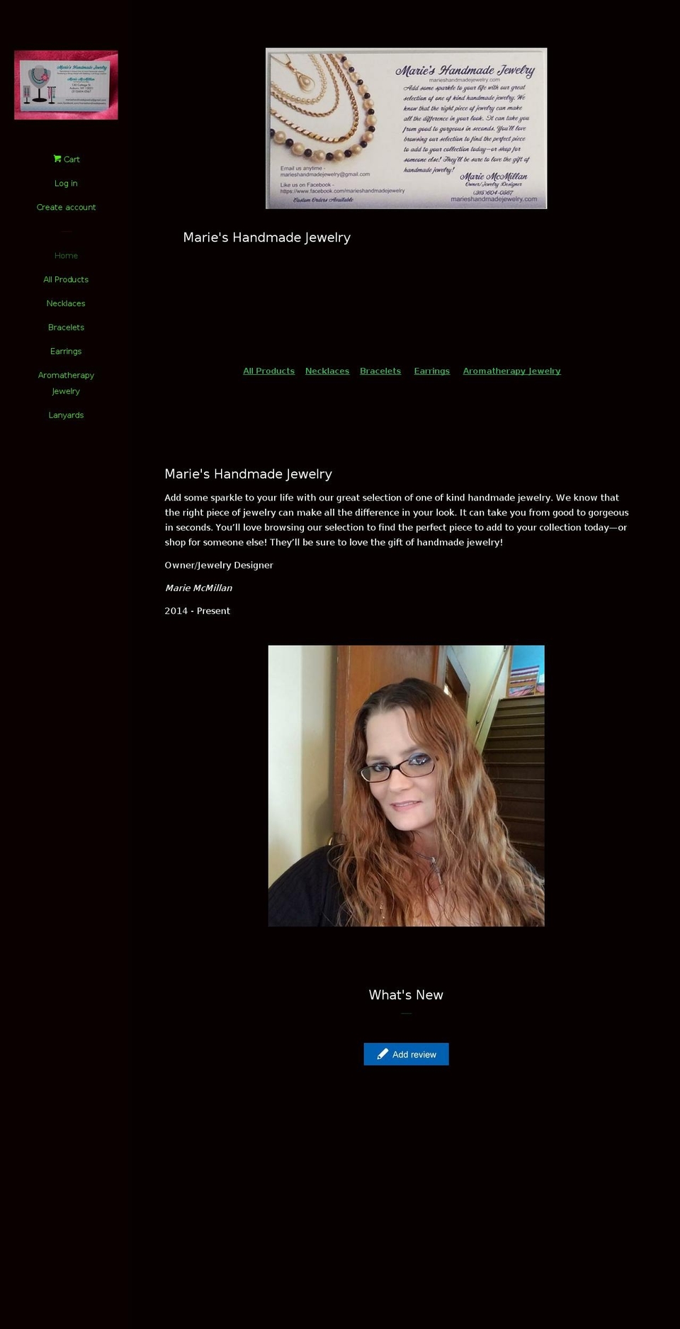 marieshandmadejewelry.com — Shopify storefront screenshot