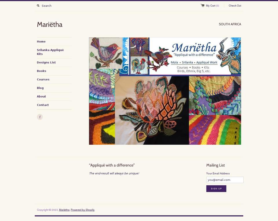 marietha.co.za shopify website screenshot