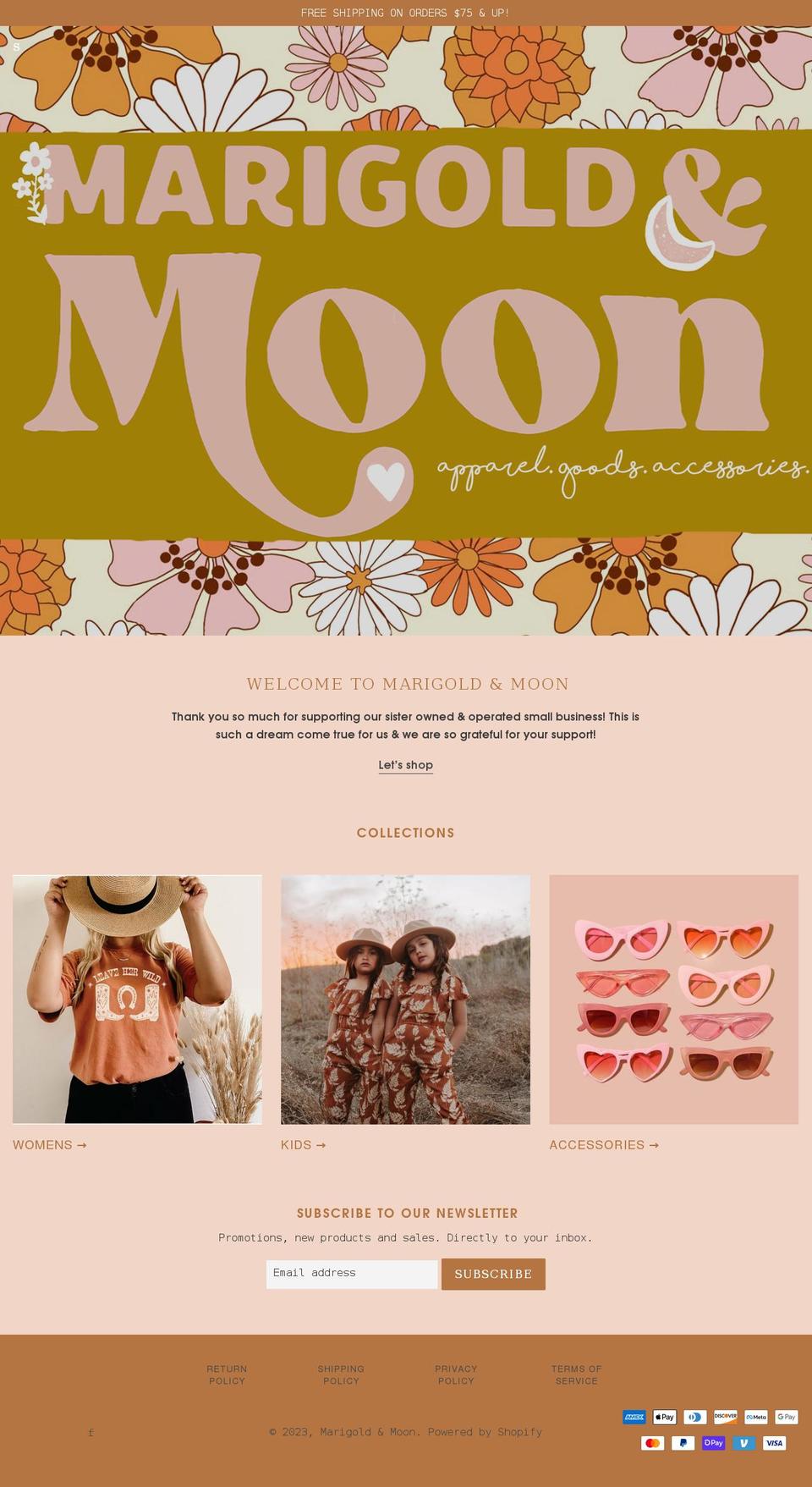 marigoldandmoon.com shopify website screenshot