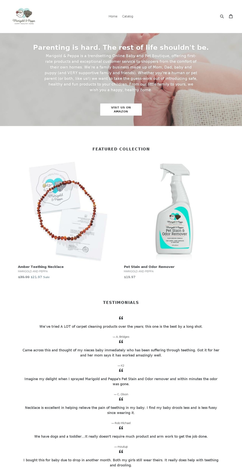 marigoldandpeppa.com — Shopify storefront screenshot