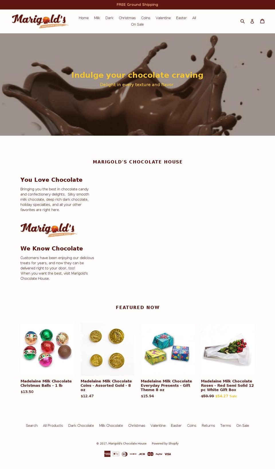 marigoldschocolatehouse.com shopify website screenshot