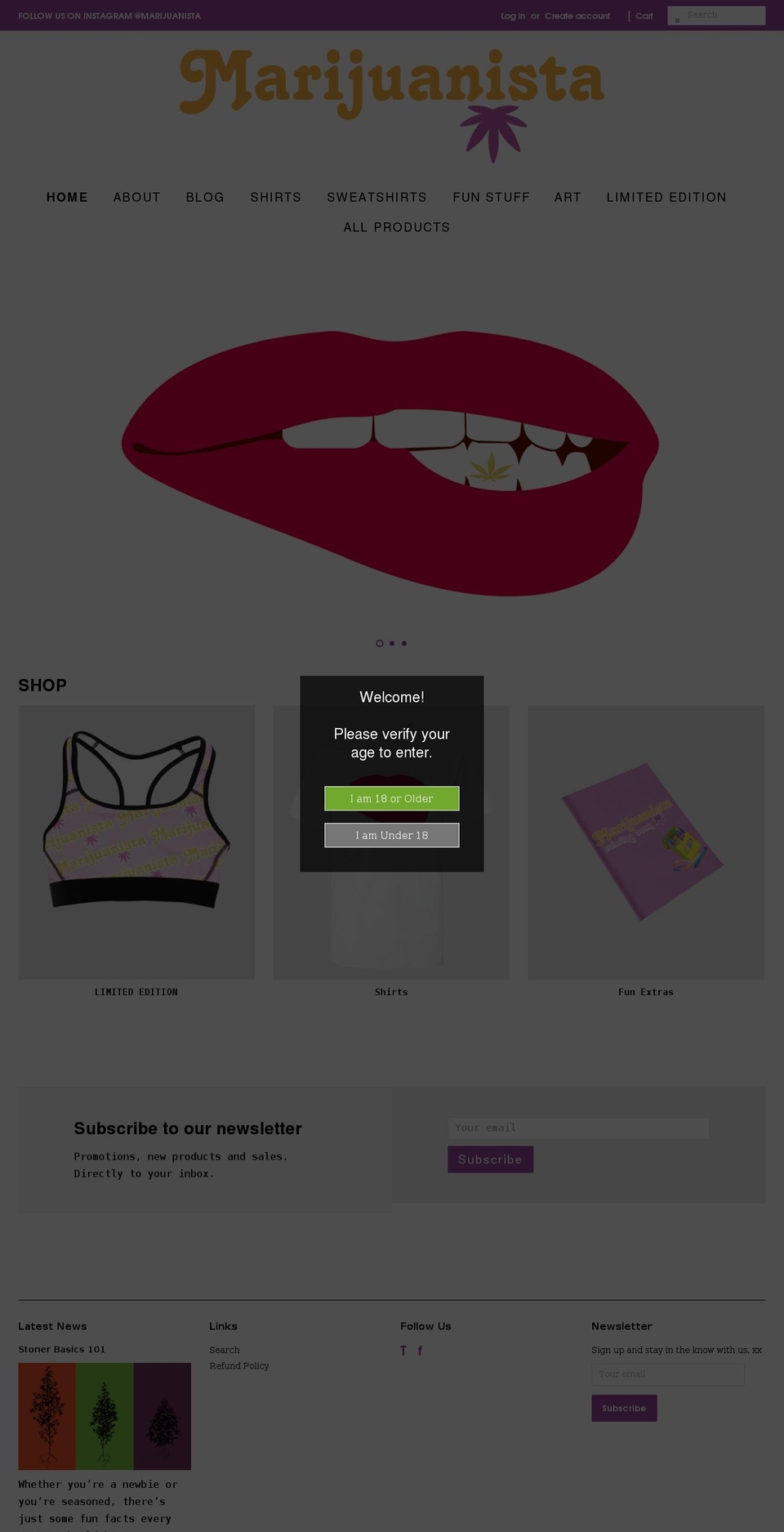 marijuanista.com shopify website screenshot