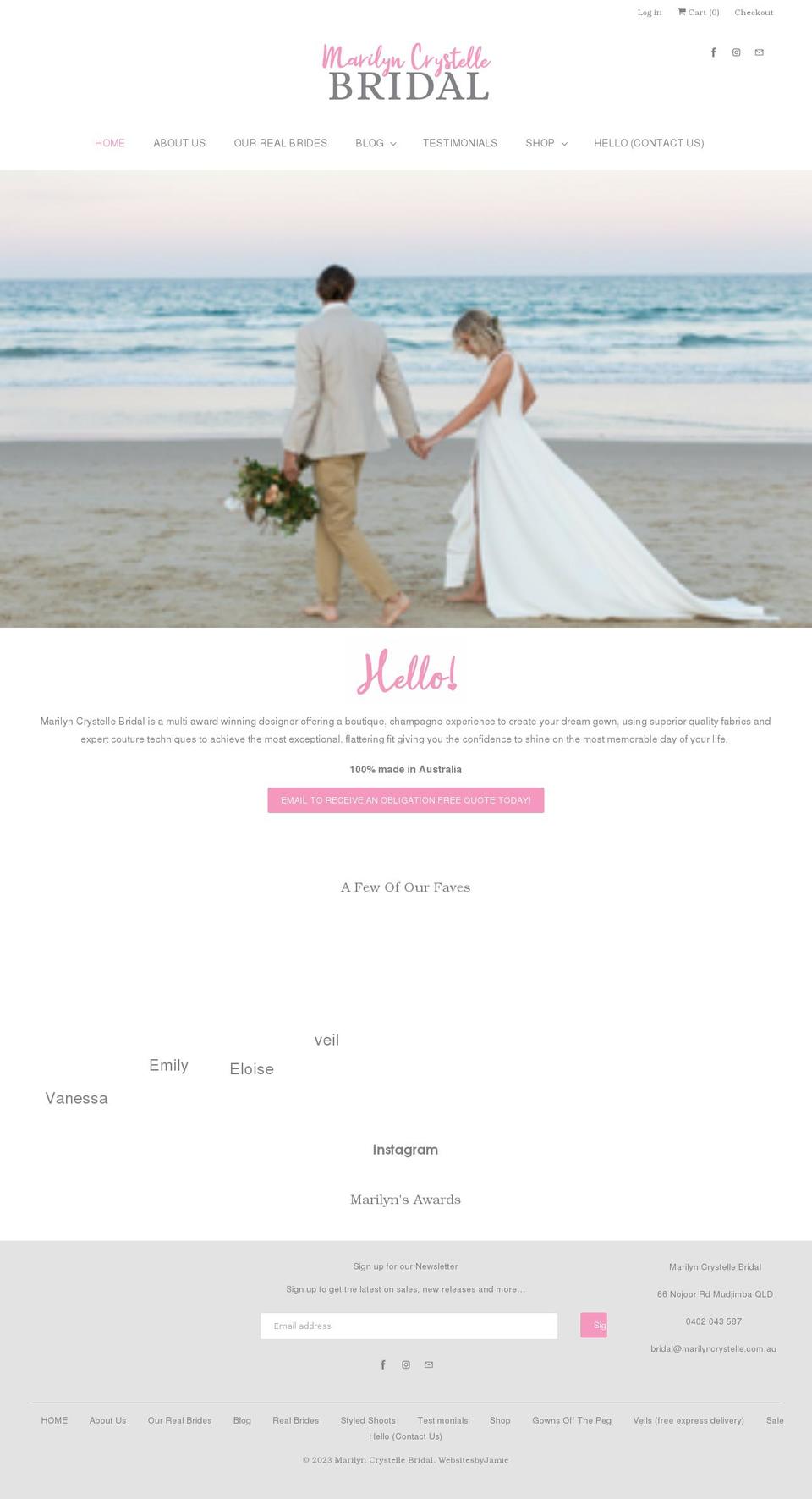 Websites by Jamie custom design Shopify theme site example marilyncrystellebridal.com.au