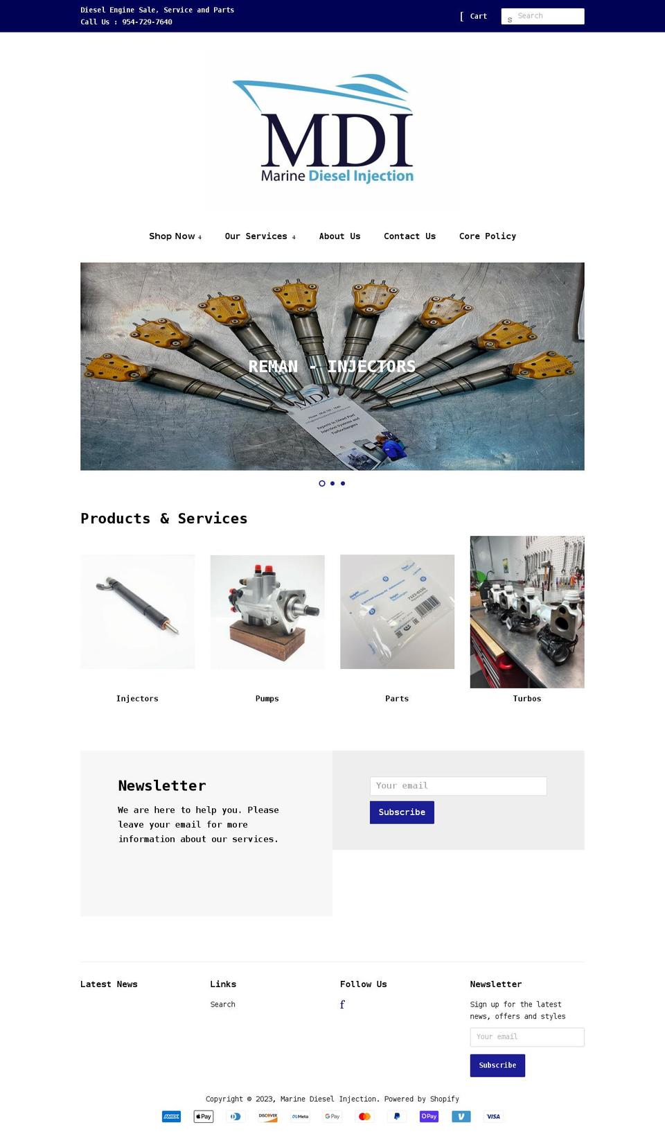 marinedieselinjections.com shopify website screenshot