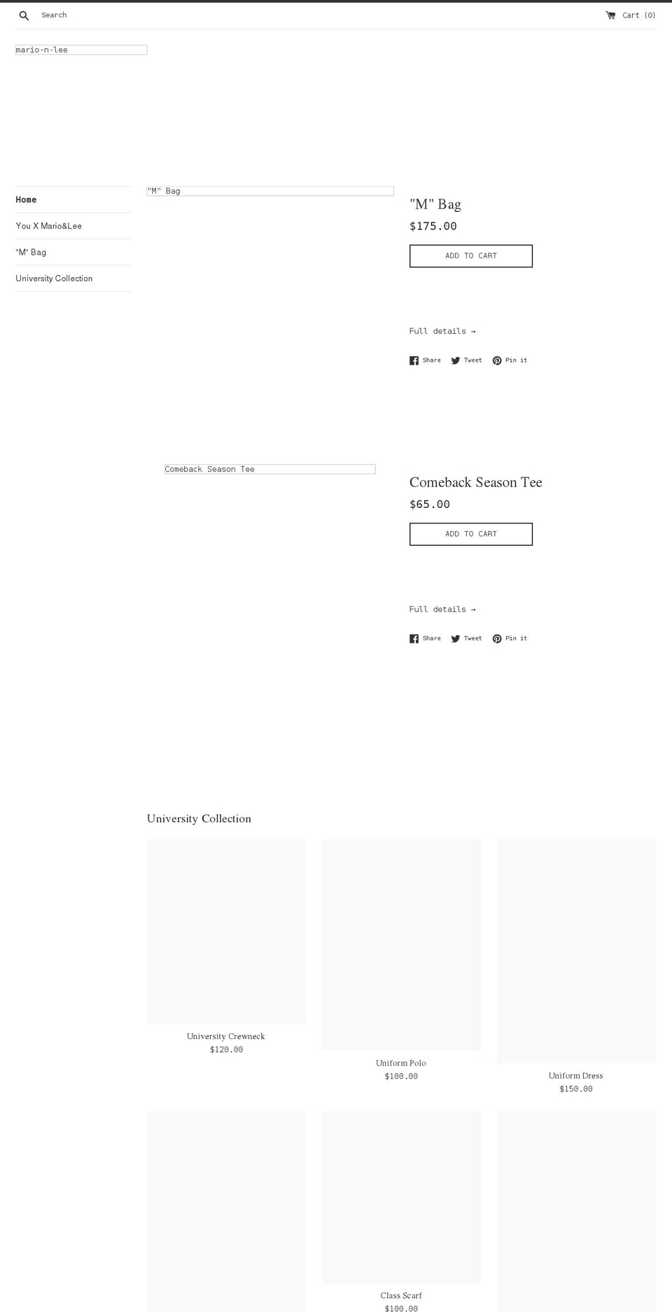 marioandlee.com shopify website screenshot