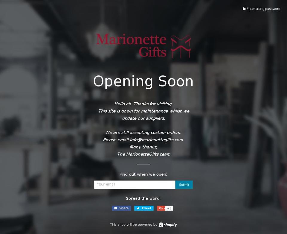 marionettegifts.com shopify website screenshot