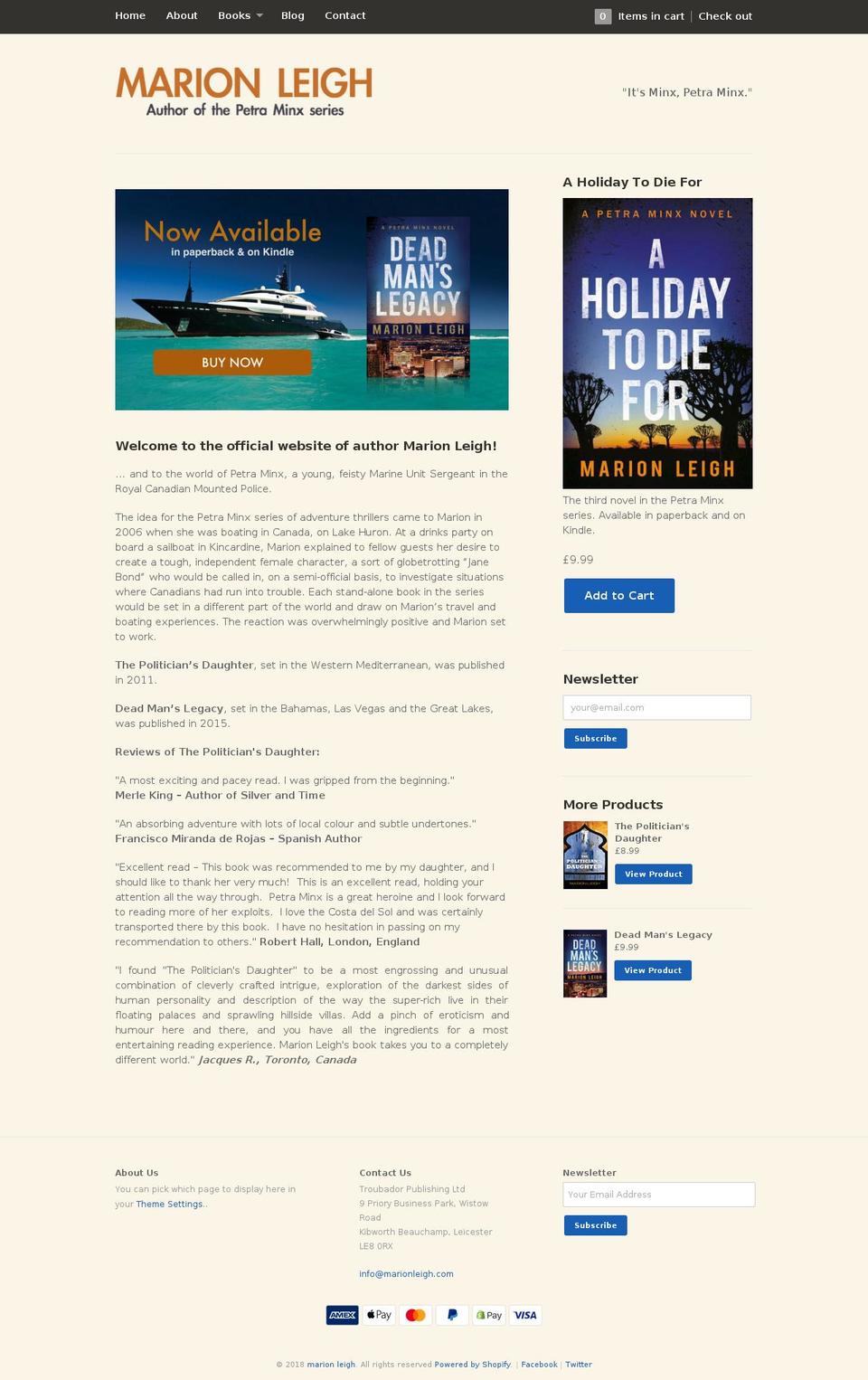 marionleighauthor.com — Shopify storefront screenshot